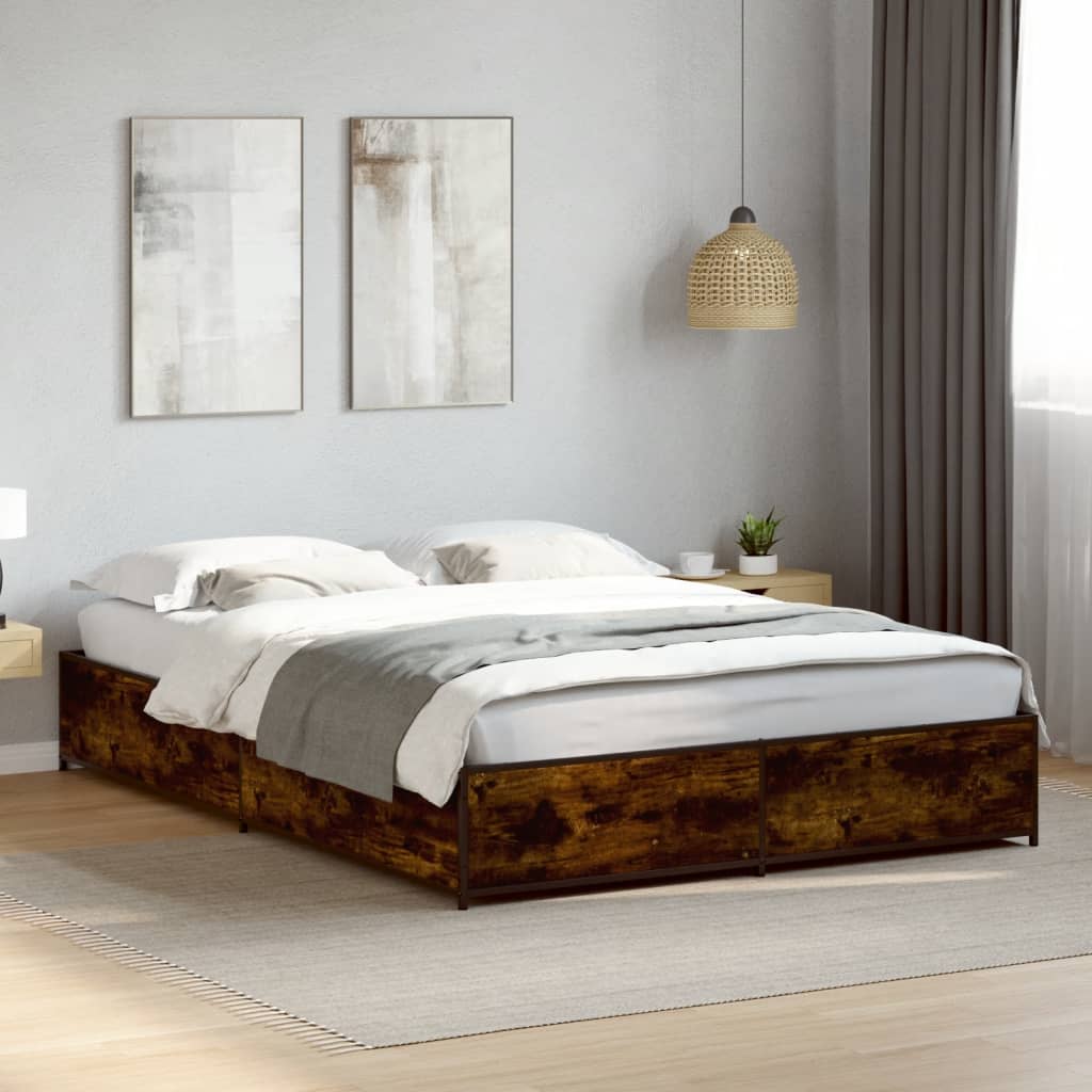 Cadre de lit sans matelas chêne fumé 135x190 cm