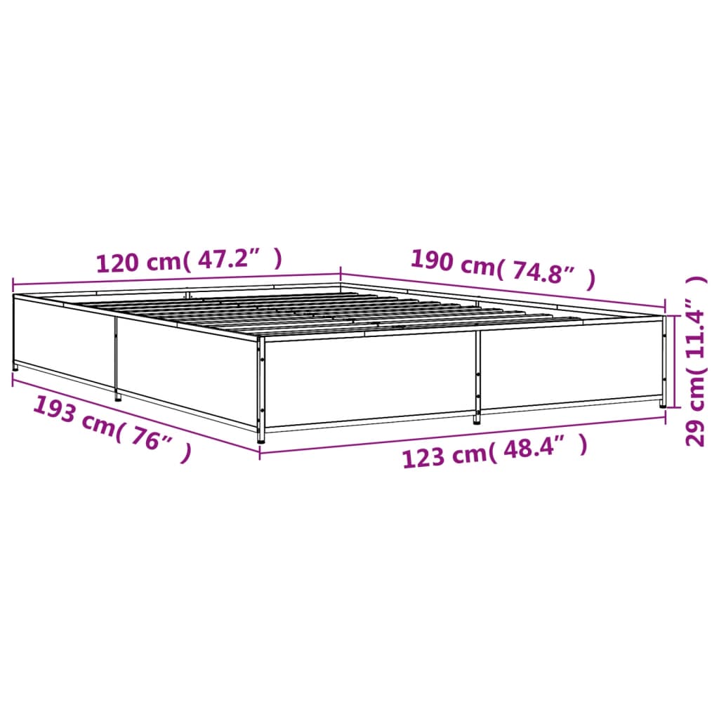 Cadre de lit sans matelas chêne fumé 120x190 cm