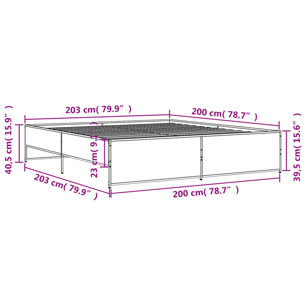 Cadre de lit sans matelas chêne fumé 200x200 cm