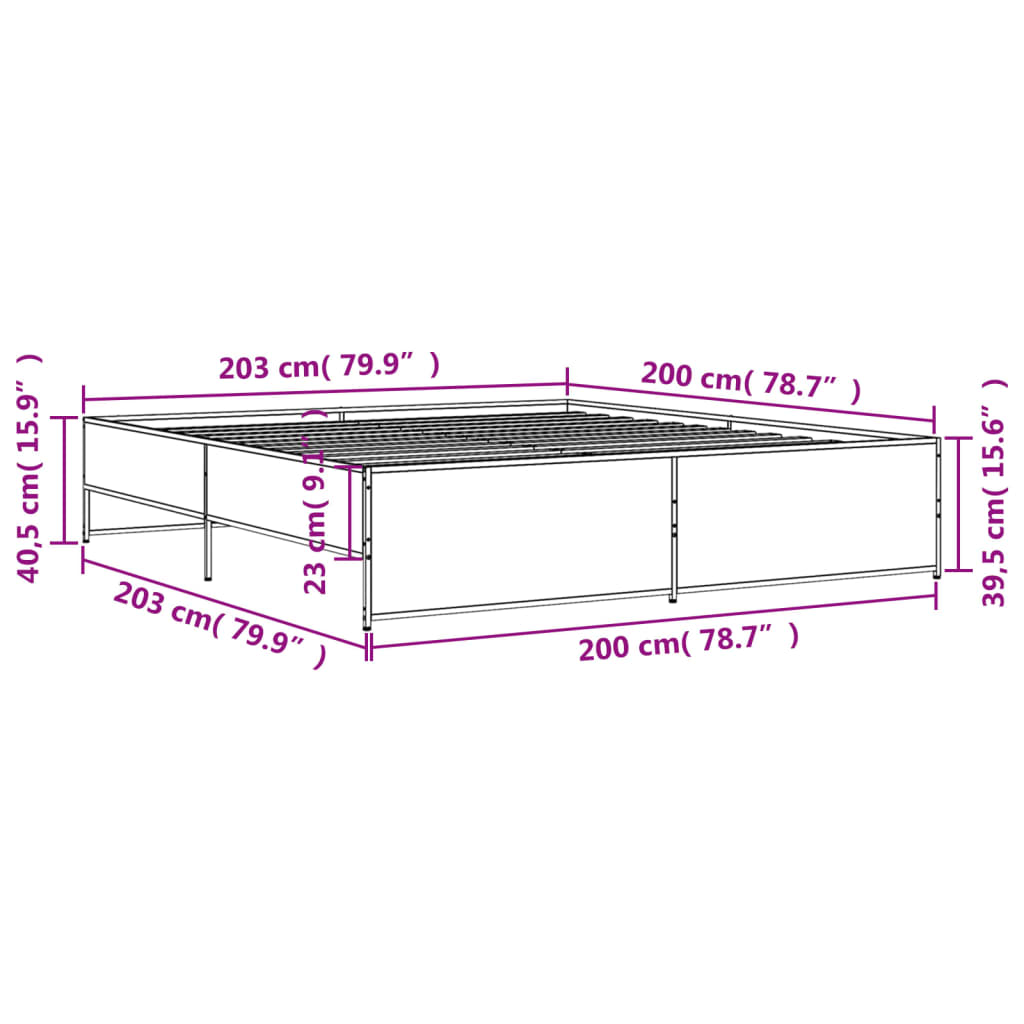 Bed frame without mattress brown oak 200x200 cm