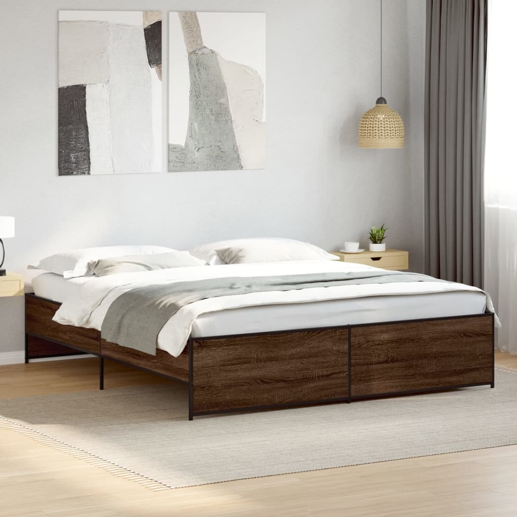 Bed frame without mattress brown oak 200x200 cm