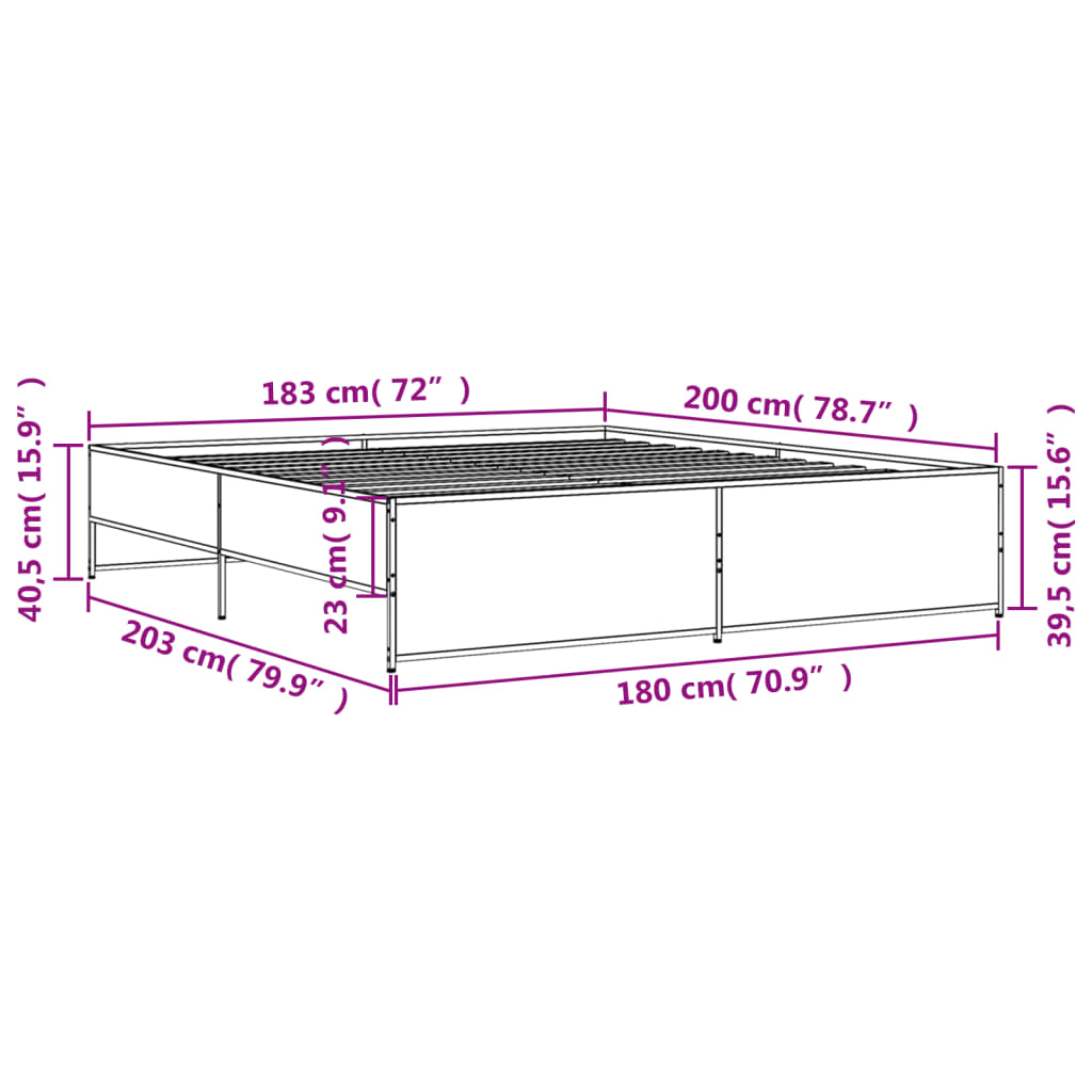 Cadre de lit sans matelas chêne fumé 180x200 cm