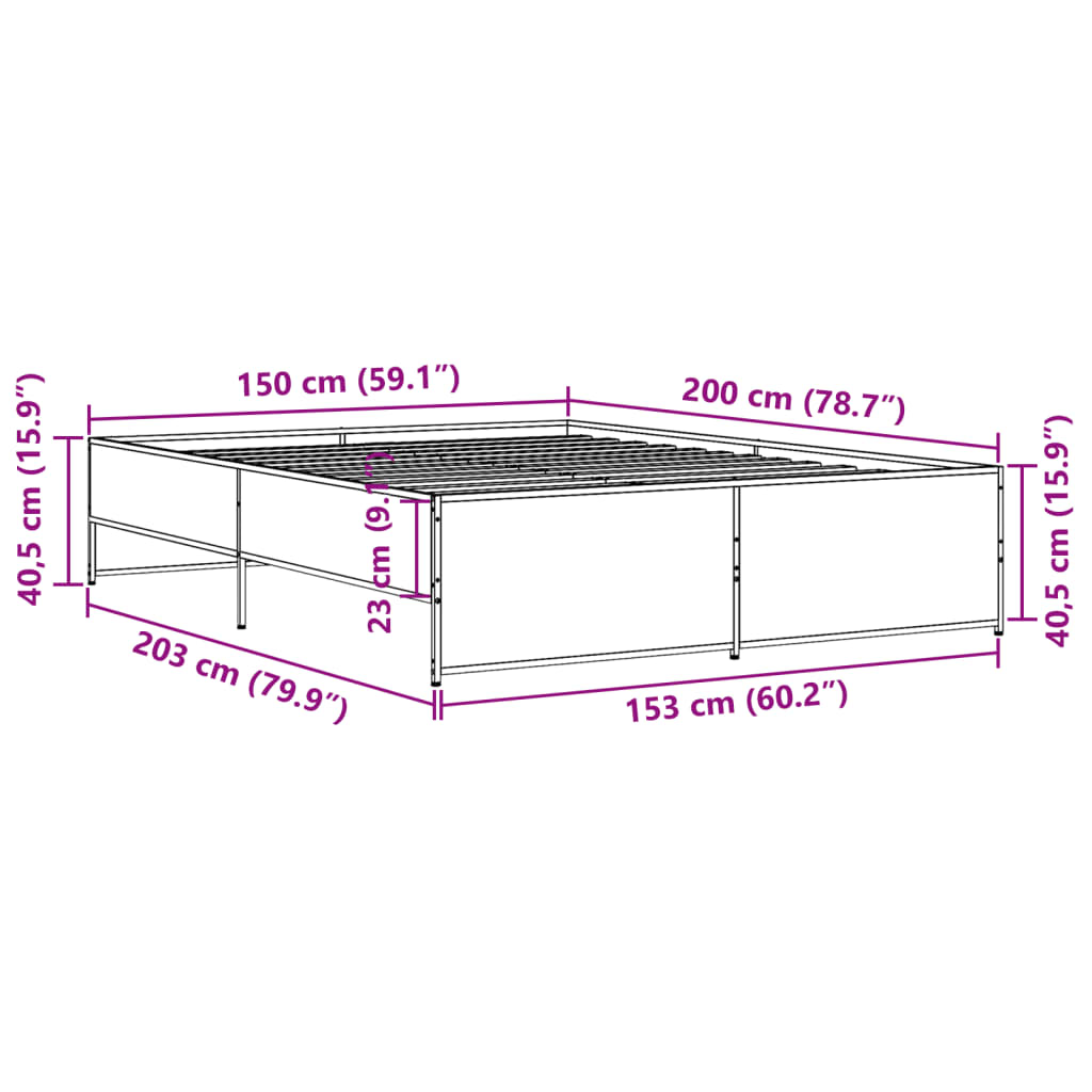 Cadre de lit sans matelas chêne marron 150x200 cm