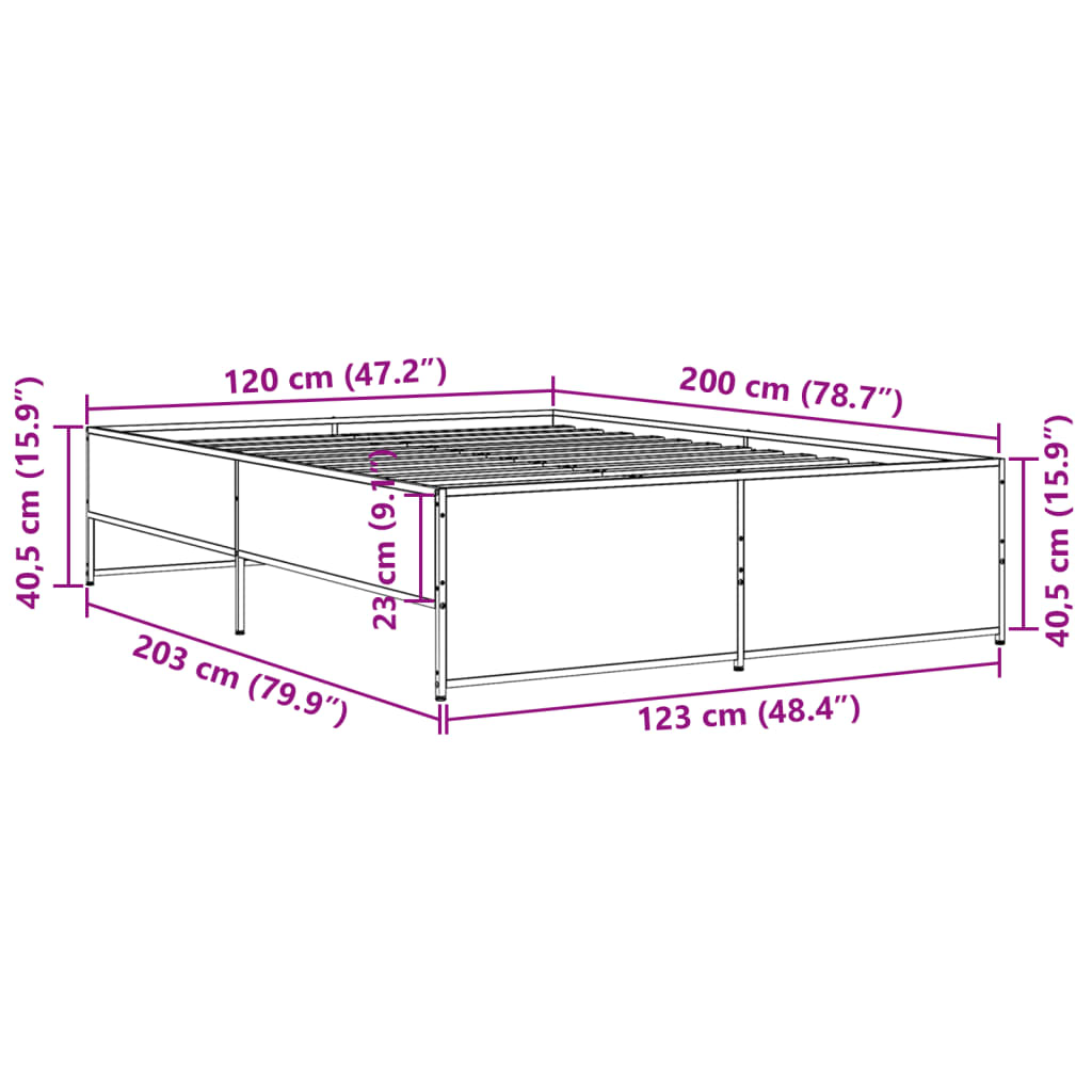 Cadre de lit sans matelas chêne fumé 120x200 cm