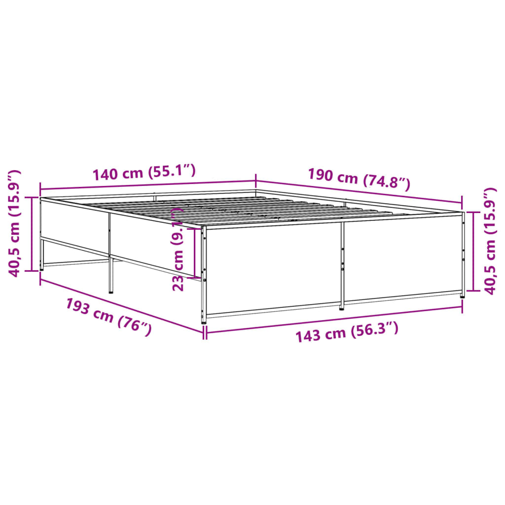 Cadre de lit sans matelas chêne fumé 140x190 cm