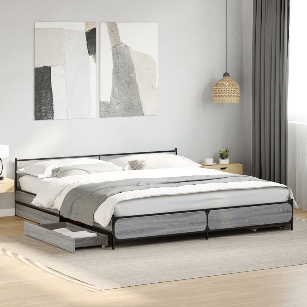 Cadre de lit avec tiroirs sans matelas sonoma gris 200x200 cm