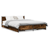 Bed frame with drawers without mattress smoked oak 135x190 cm