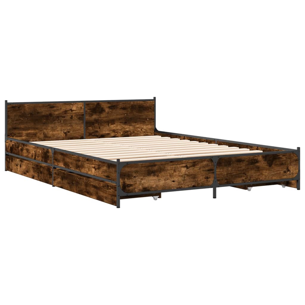 Bed frame with drawers without mattress smoked oak 135x190 cm