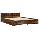 Bed frame with drawers without mattress smoked oak 135x190 cm