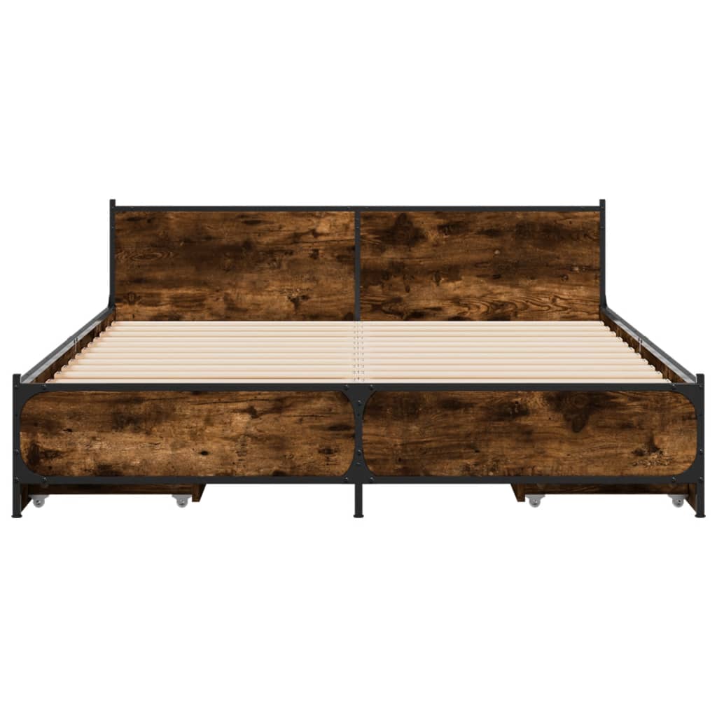 Bed frame with drawers without mattress smoked oak 135x190 cm