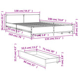 Bed frame with drawers without mattress smoked oak 135x190 cm