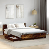 Bed frame with drawers without mattress smoked oak 135x190 cm