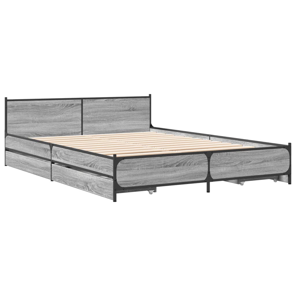 Cadre de lit avec tiroirs sans matelas sonoma gris 135x190 cm