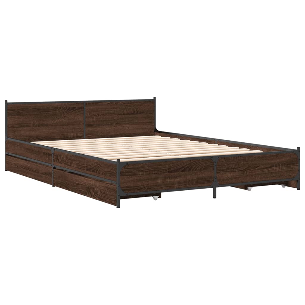 Cadre de lit avec tiroirs sans matelas chêne marron 135x190 cm