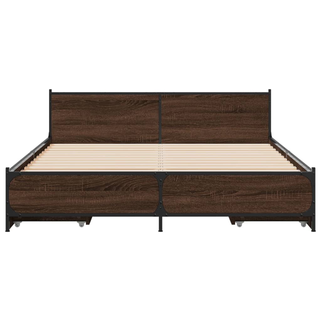 Cadre de lit avec tiroirs sans matelas chêne marron 135x190 cm