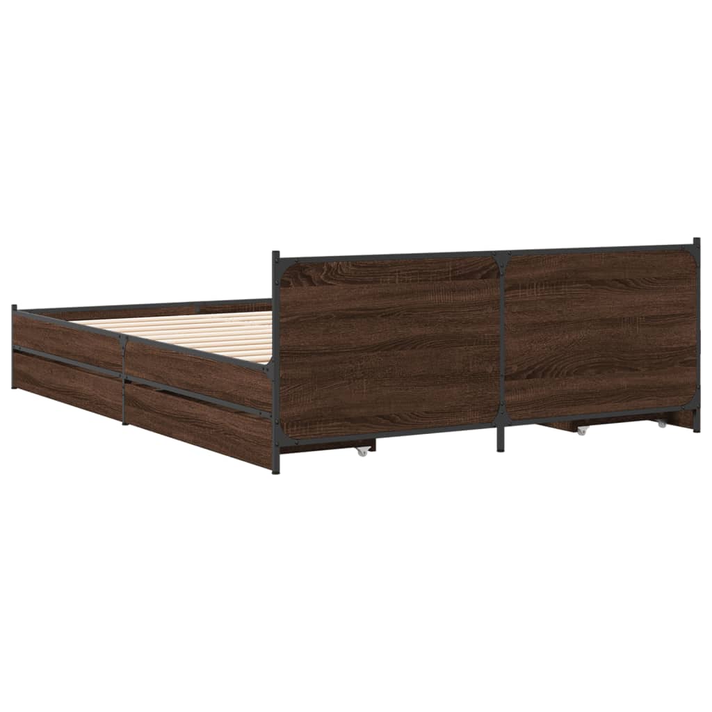 Cadre de lit avec tiroirs sans matelas chêne marron 135x190 cm