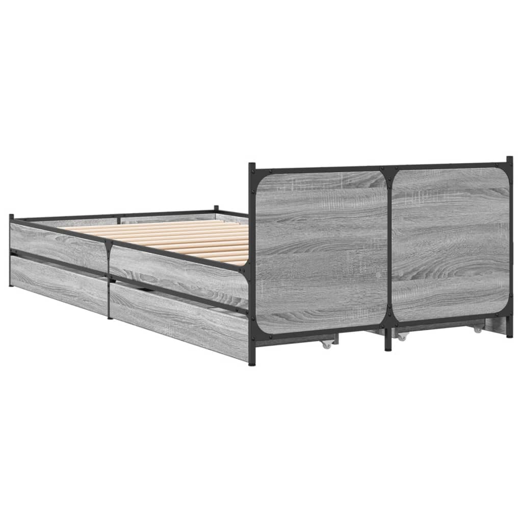 Cadre de lit avec tiroirs sans matelas sonoma gris 90x190 cm