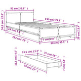 Cadre de lit avec tiroirs sans matelas sonoma gris 90x190 cm