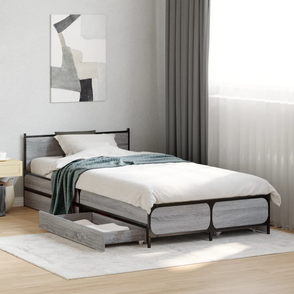 Cadre de lit avec tiroirs sans matelas sonoma gris 90x190 cm