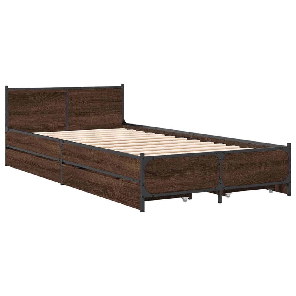 Cadre de lit avec tiroirs sans matelas chêne marron 90x190 cm