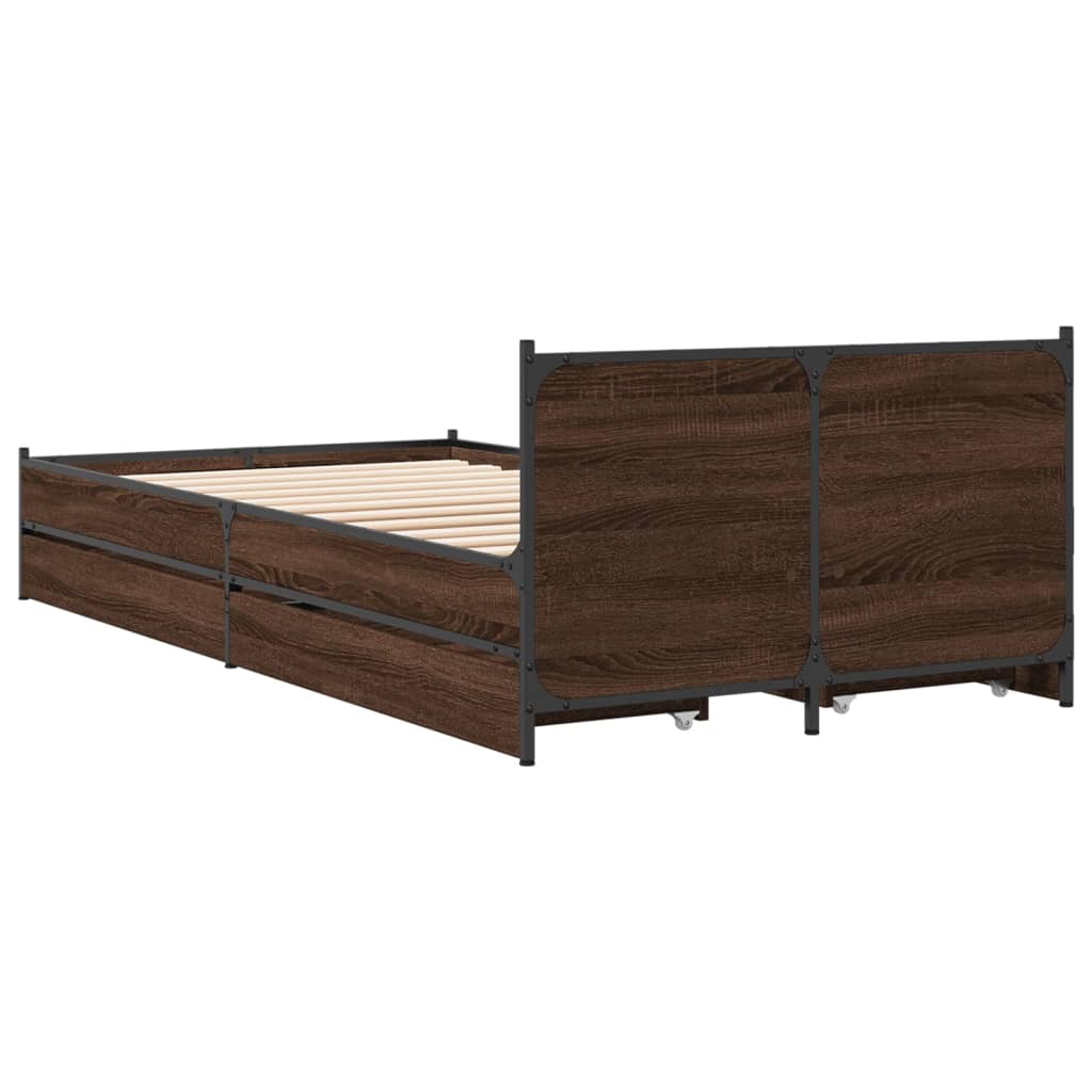 Cadre de lit avec tiroirs sans matelas chêne marron 90x190 cm