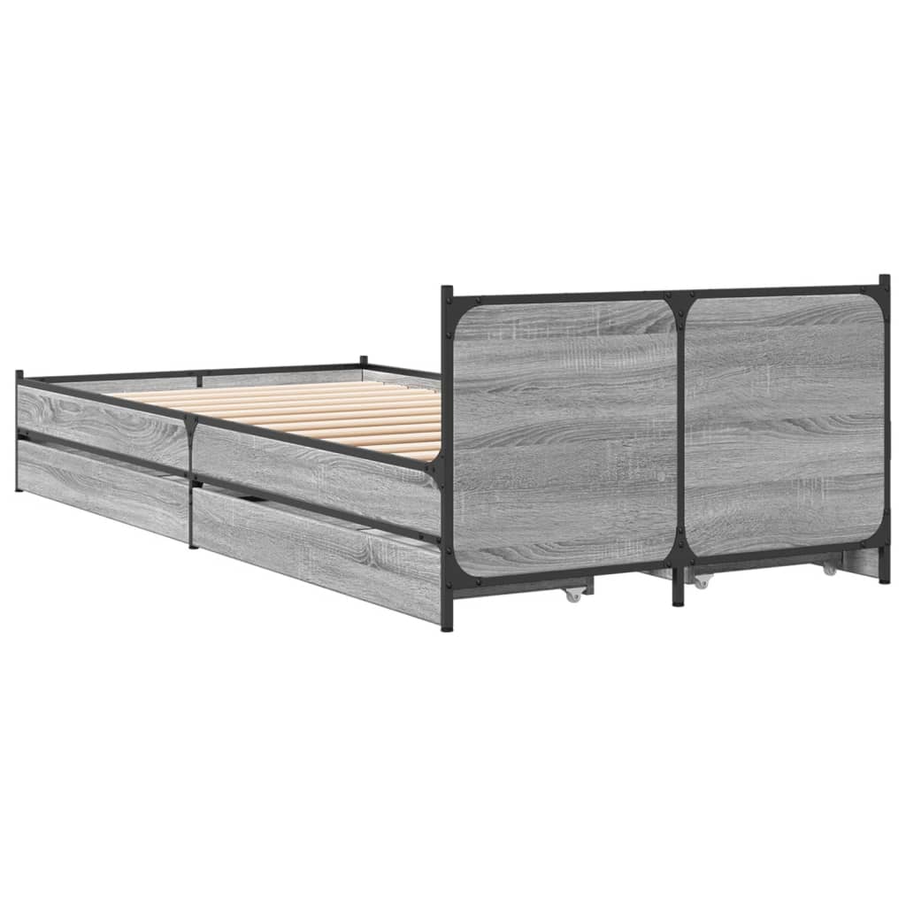 Cadre de lit avec tiroirs sans matelas sonoma gris 100x200 cm