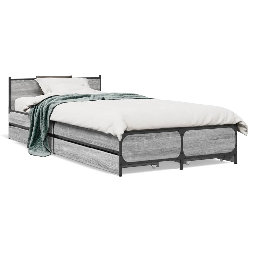 Cadre de lit avec tiroirs sans matelas sonoma gris 90x200 cm