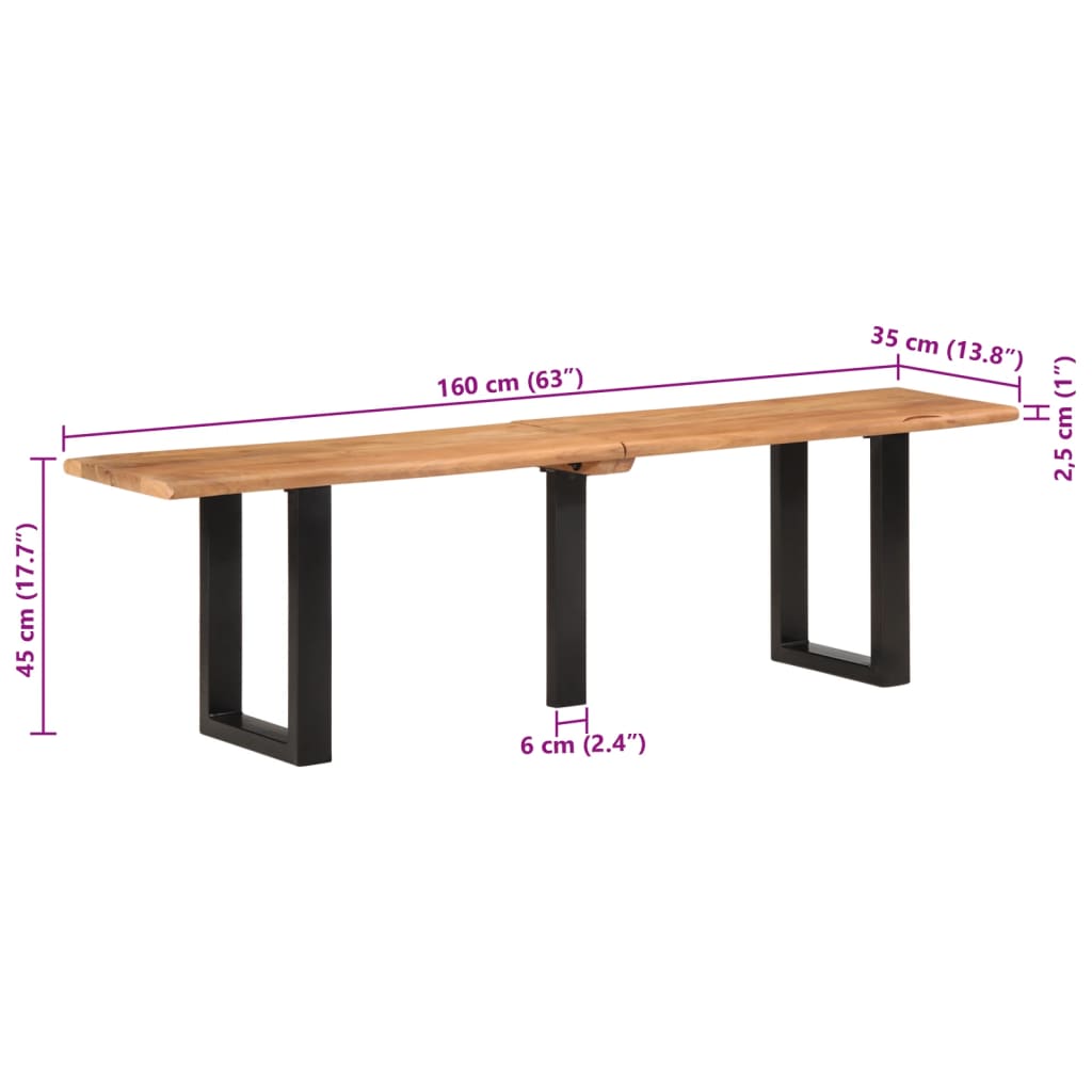 Banc 160 cm bois d'acacia massif et acier