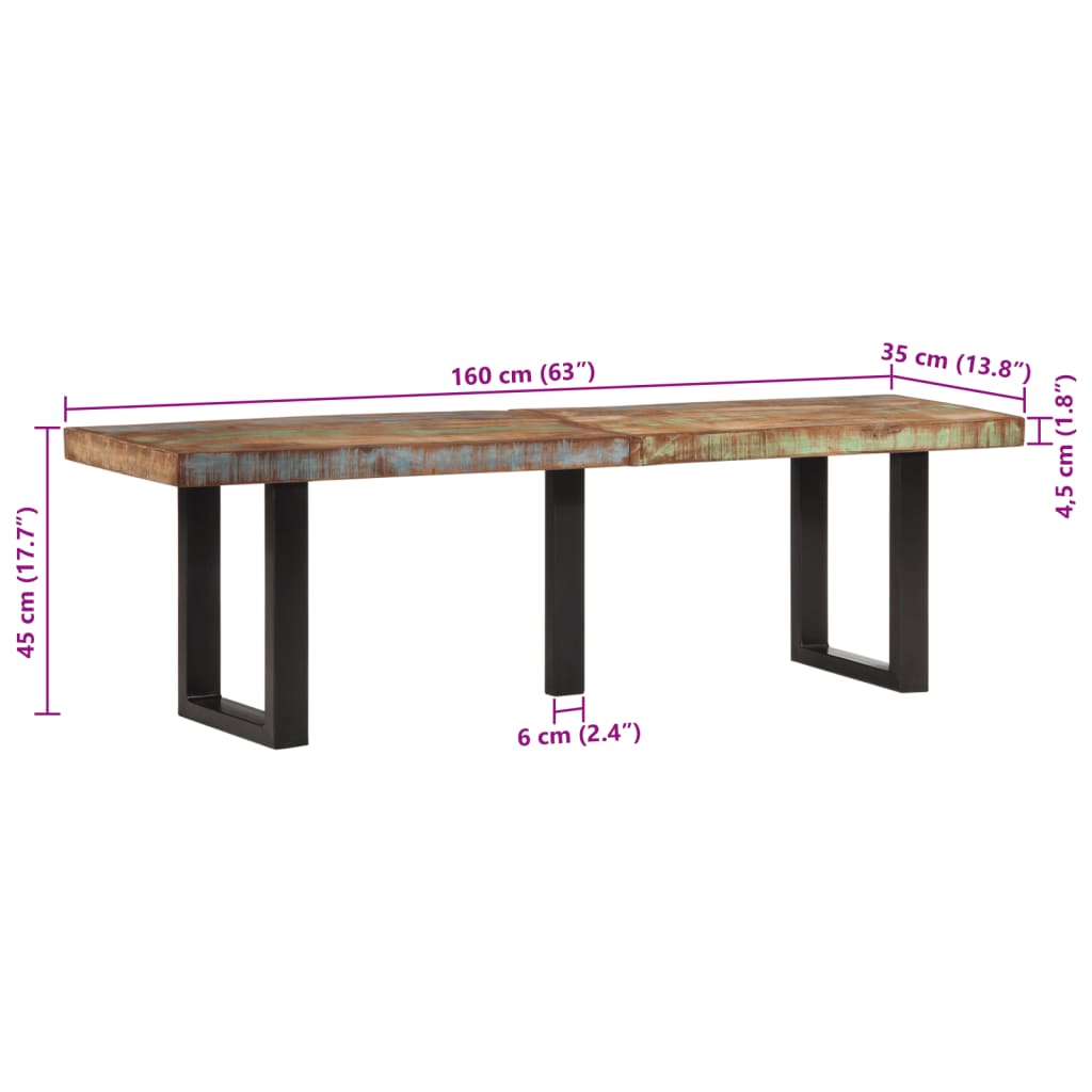 Banc 160 cm bois de récupération massif et acier