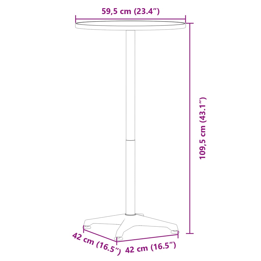 Table de bar d’extérieur réglable en hauteur aluminium