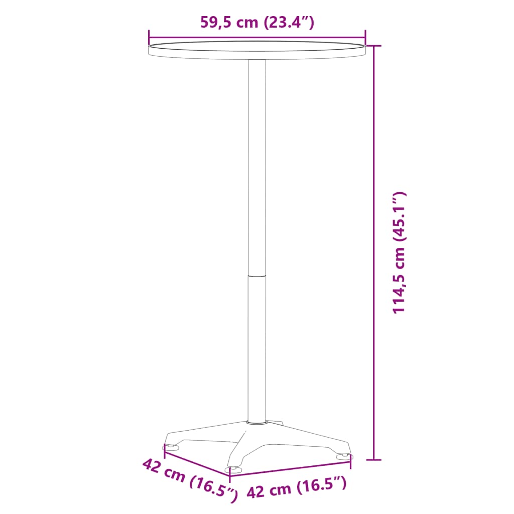 Table de bar d’extérieur réglable en hauteur aluminium