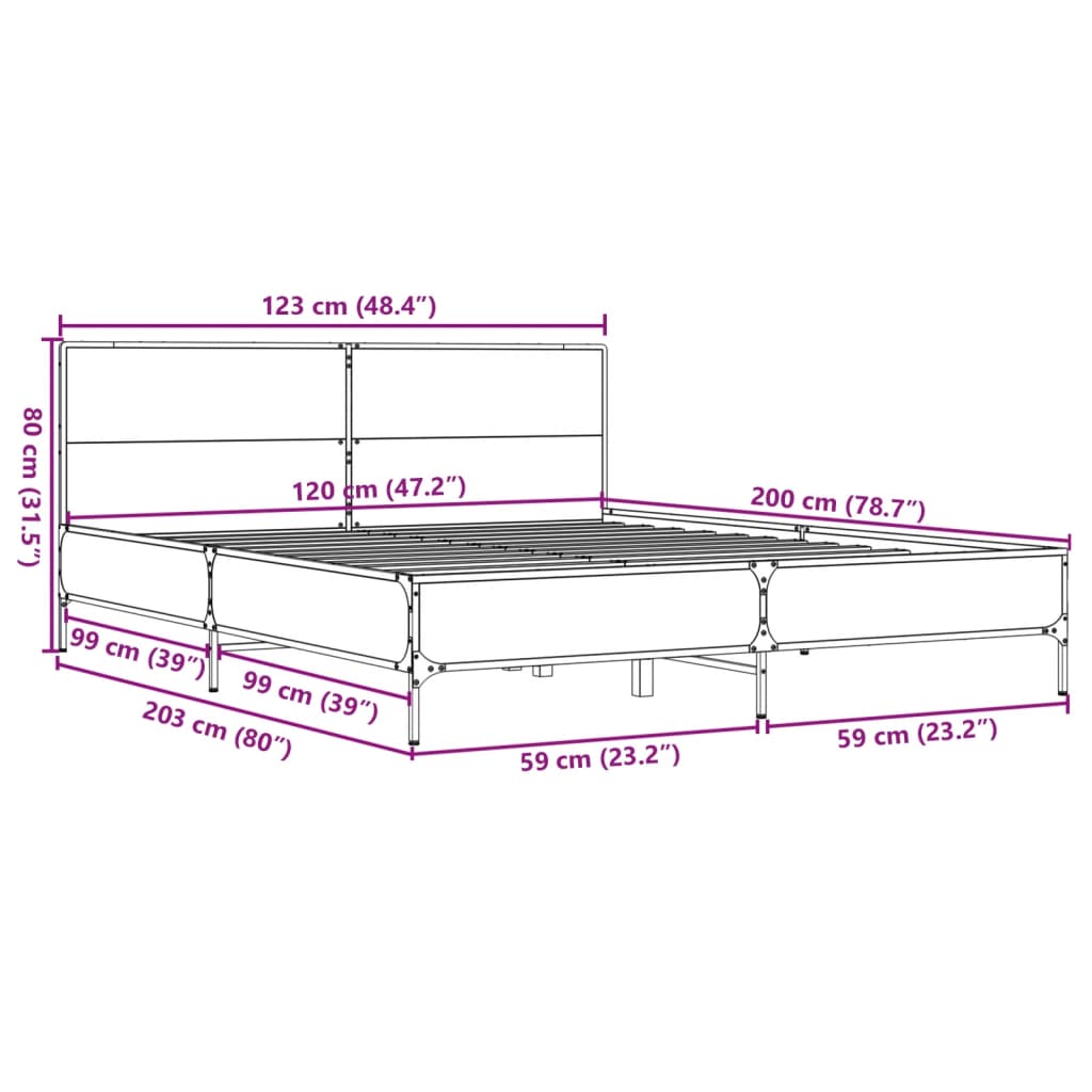 Cadre de lit sans matelas chêne fumé 120x200 cm