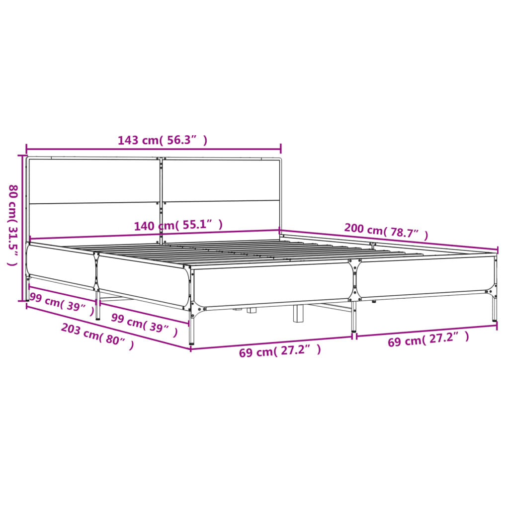 Cadre de lit sans matelas chêne sonoma 140x200 cm