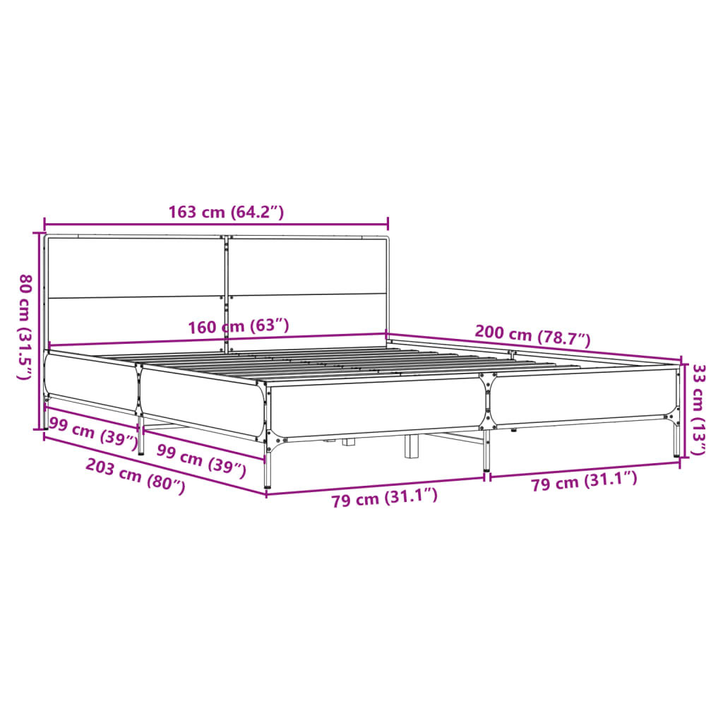 Cadre de lit sans matelas sonoma gris 160x200 cm