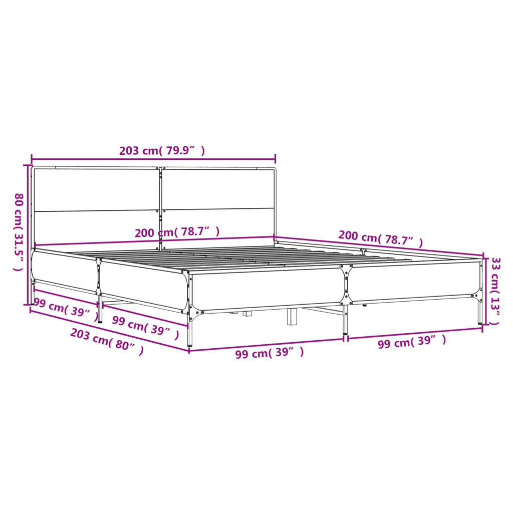 Bed frame without mattress sonoma oak 200x200 cm