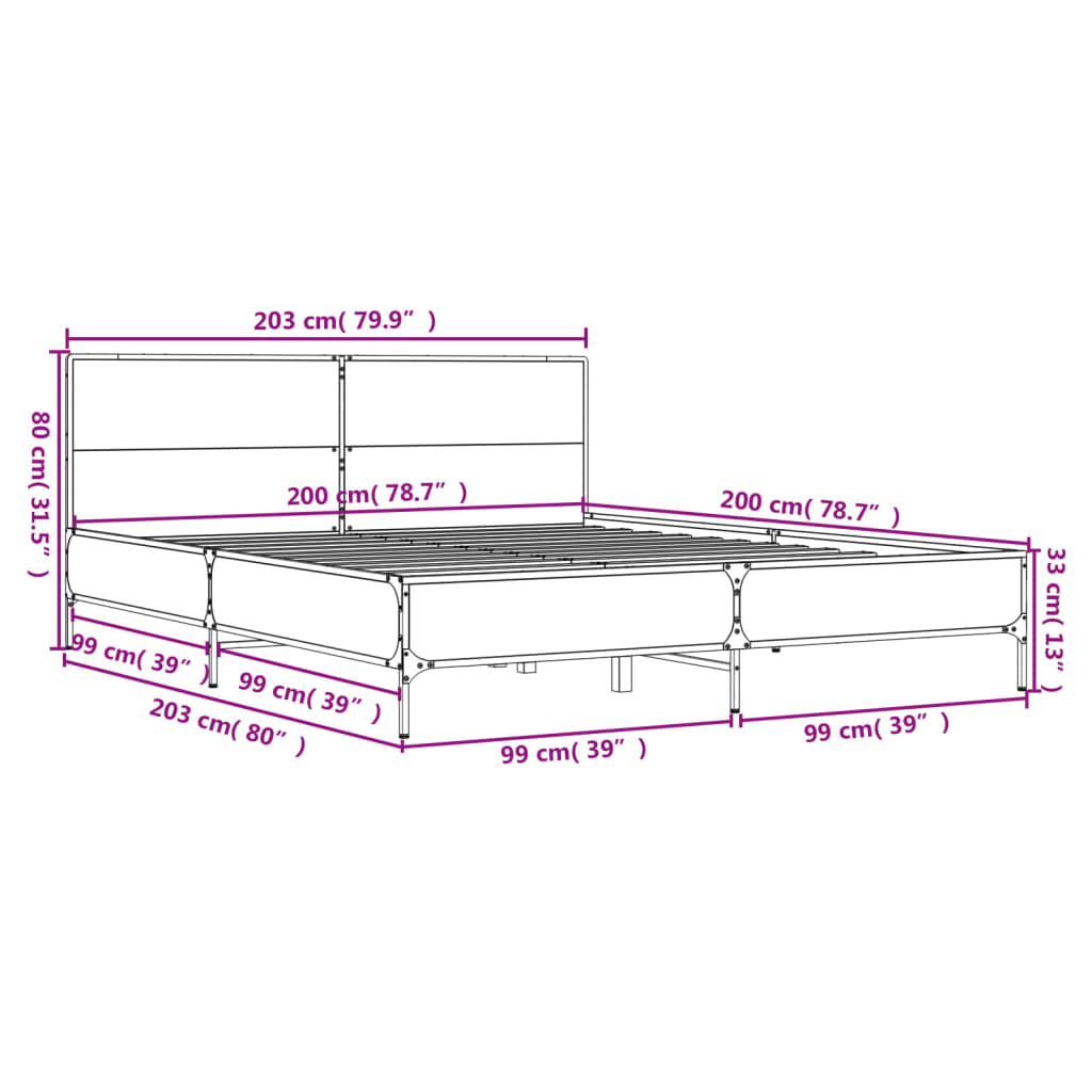 Cadre de lit sans matelas chêne fumé 200x200 cm