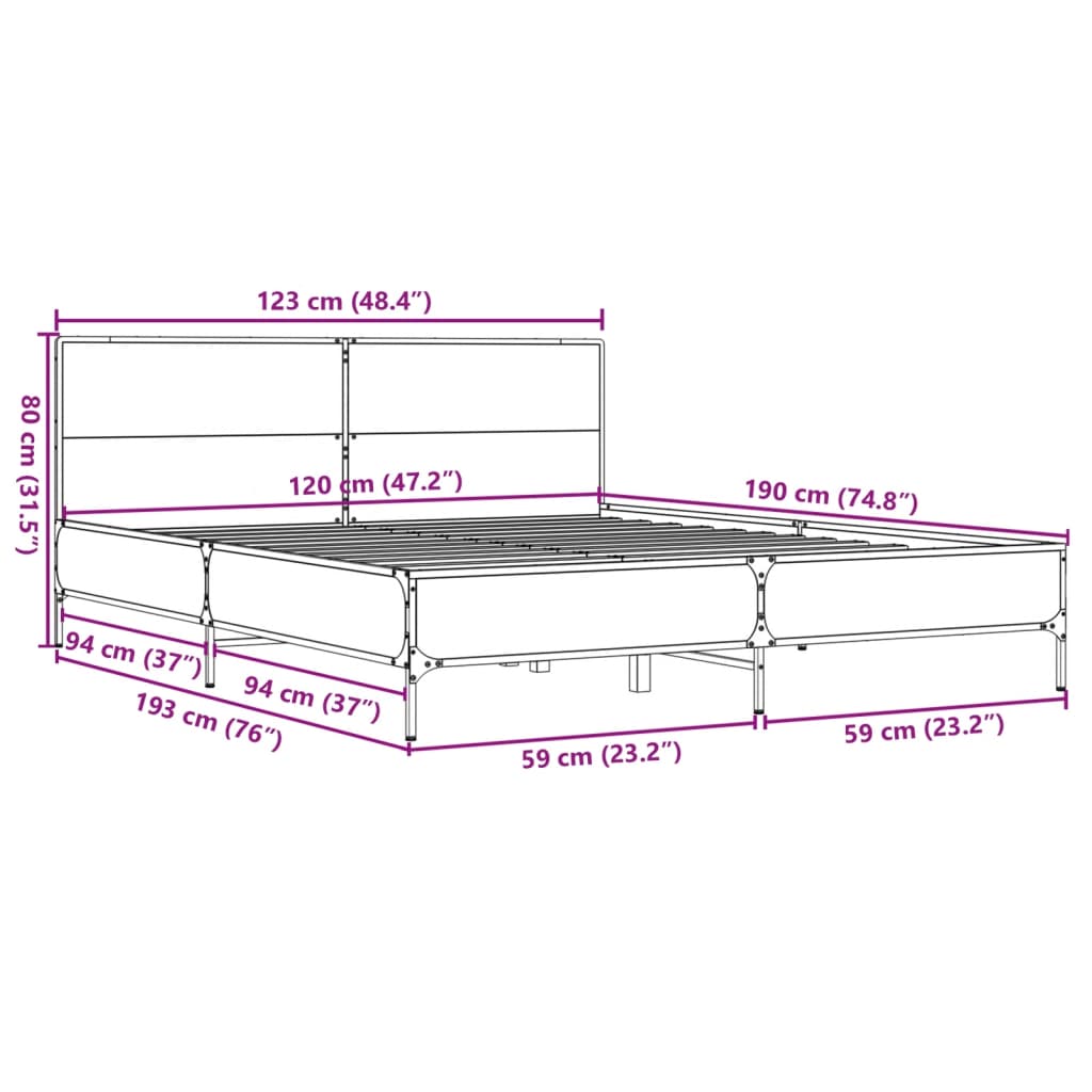 Cadre de lit sans matelas chêne fumé 120x190 cm