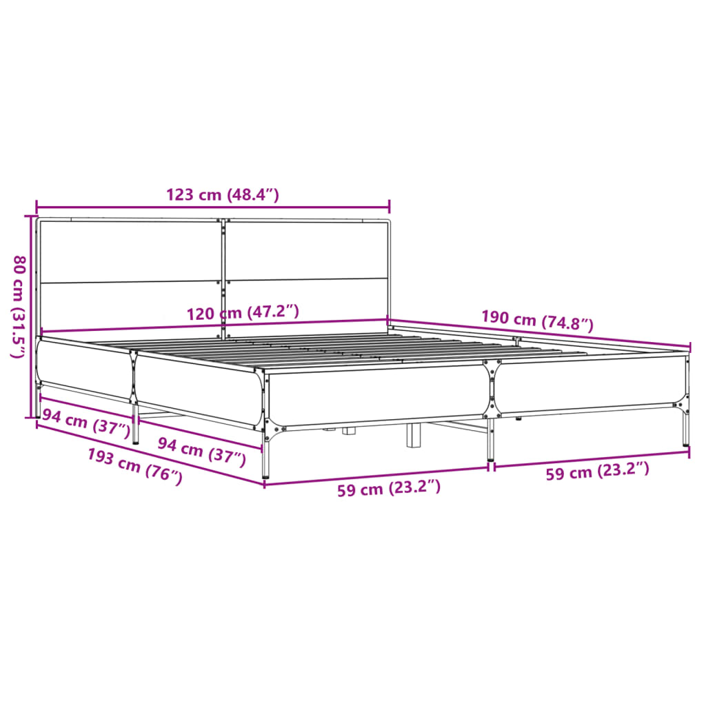 Cadre de lit sans matelas sonoma gris 120x190 cm