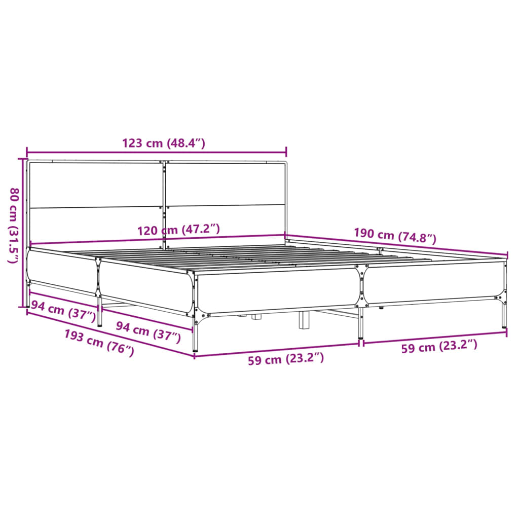 Cadre de lit sans matelas chêne marron 120x190 cm