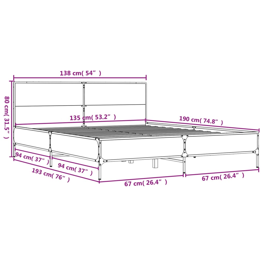 Cadre de lit sans matelas chêne marron 135x190 cm