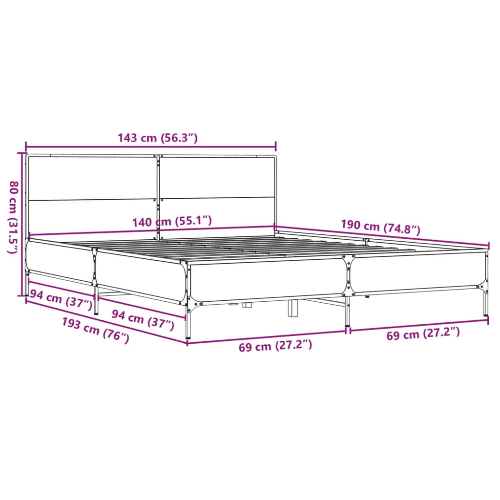 Cadre de lit sans matelas noir 140x190 cm