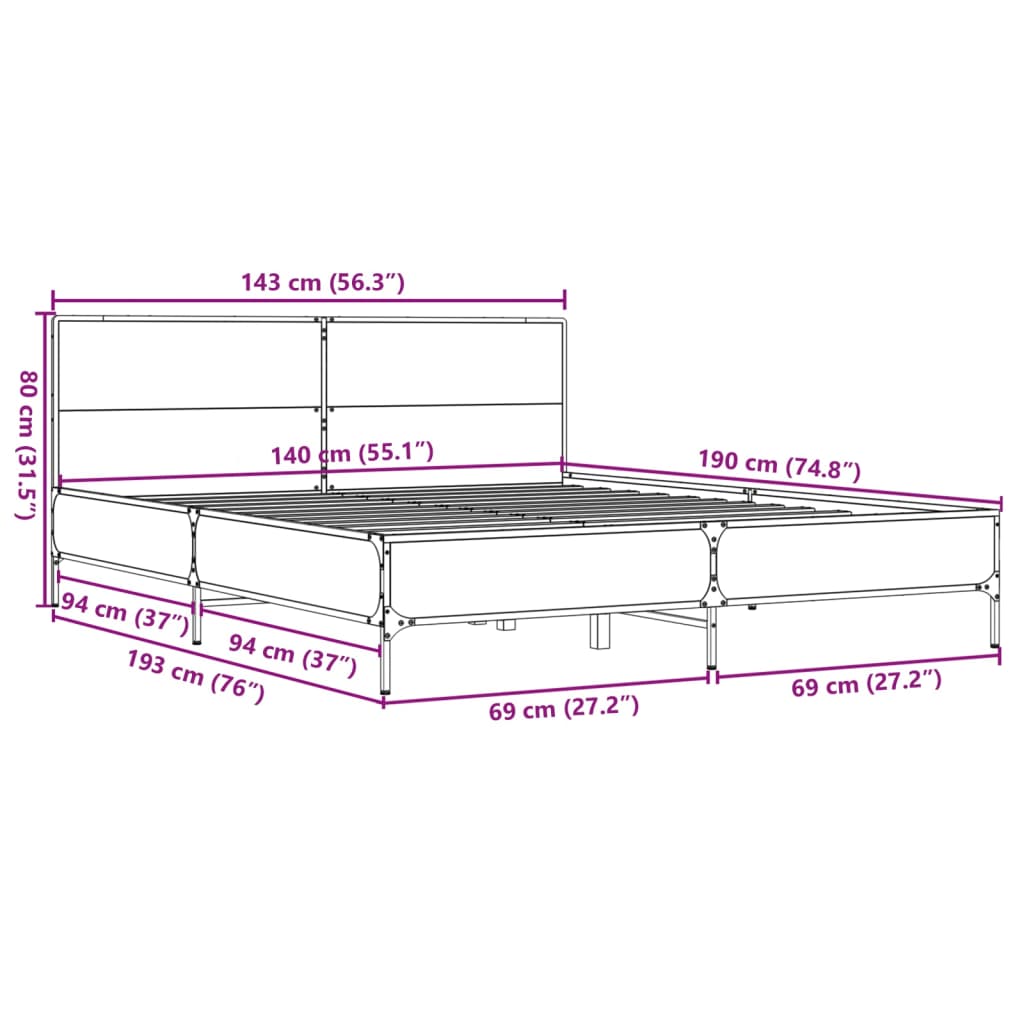 Cadre de lit sans matelas chêne sonoma 140x190 cm