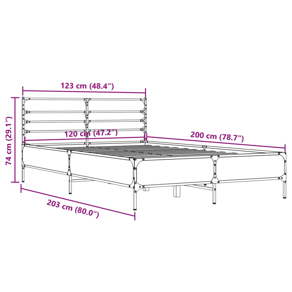 Cadre de lit sans matelas sonoma gris 120x200 cm