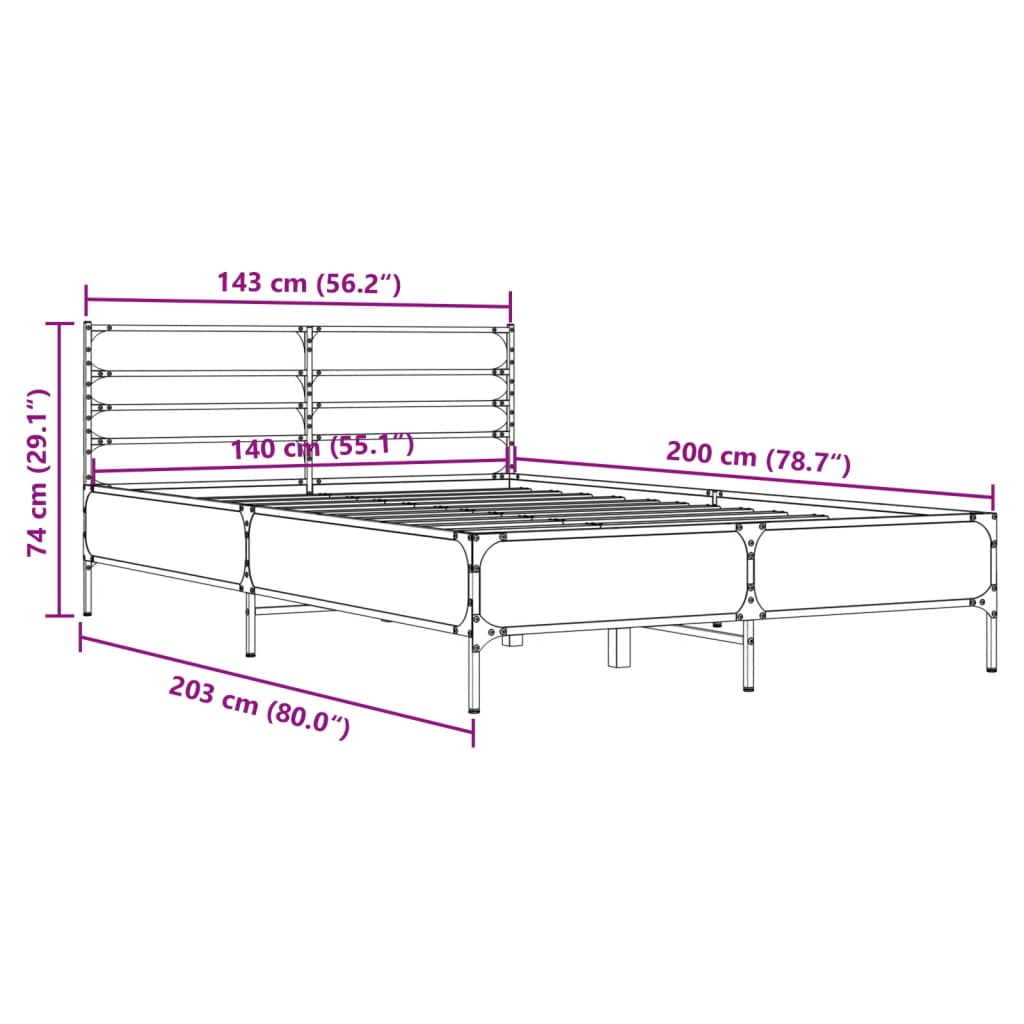 Cadre de lit sans matelas sonoma gris 140x200 cm