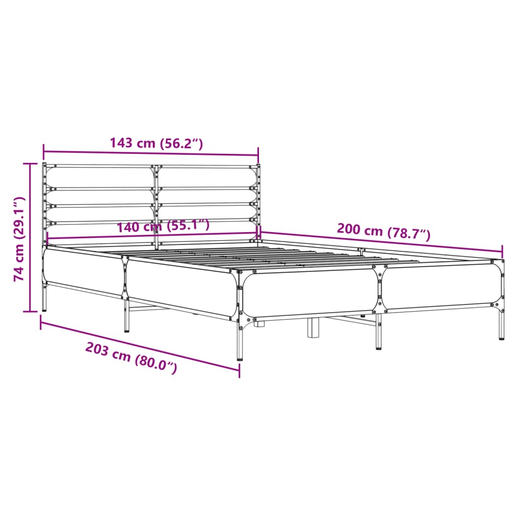 Cadre de lit sans matelas chêne marron 140x200 cm