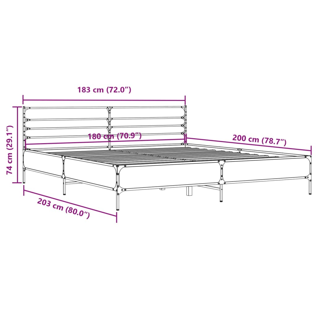 Cadre de lit sans matelas chêne fumé 180x200 cm