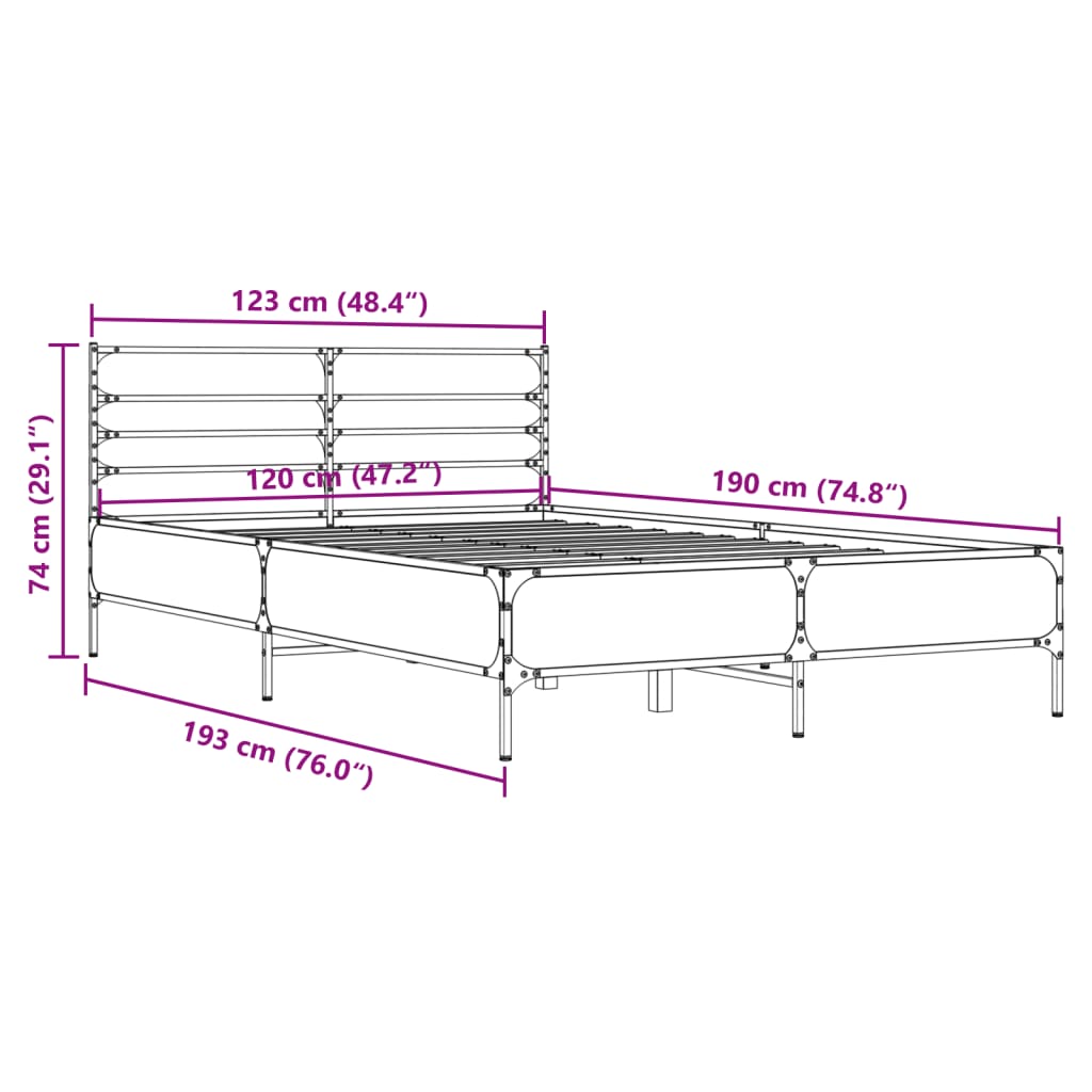 Bed frame without mattress sonoma oak 120x190 cm