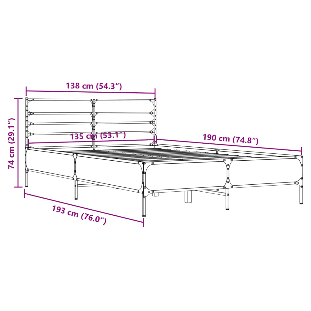 Cadre de lit sans matelas noir 135x190 cm