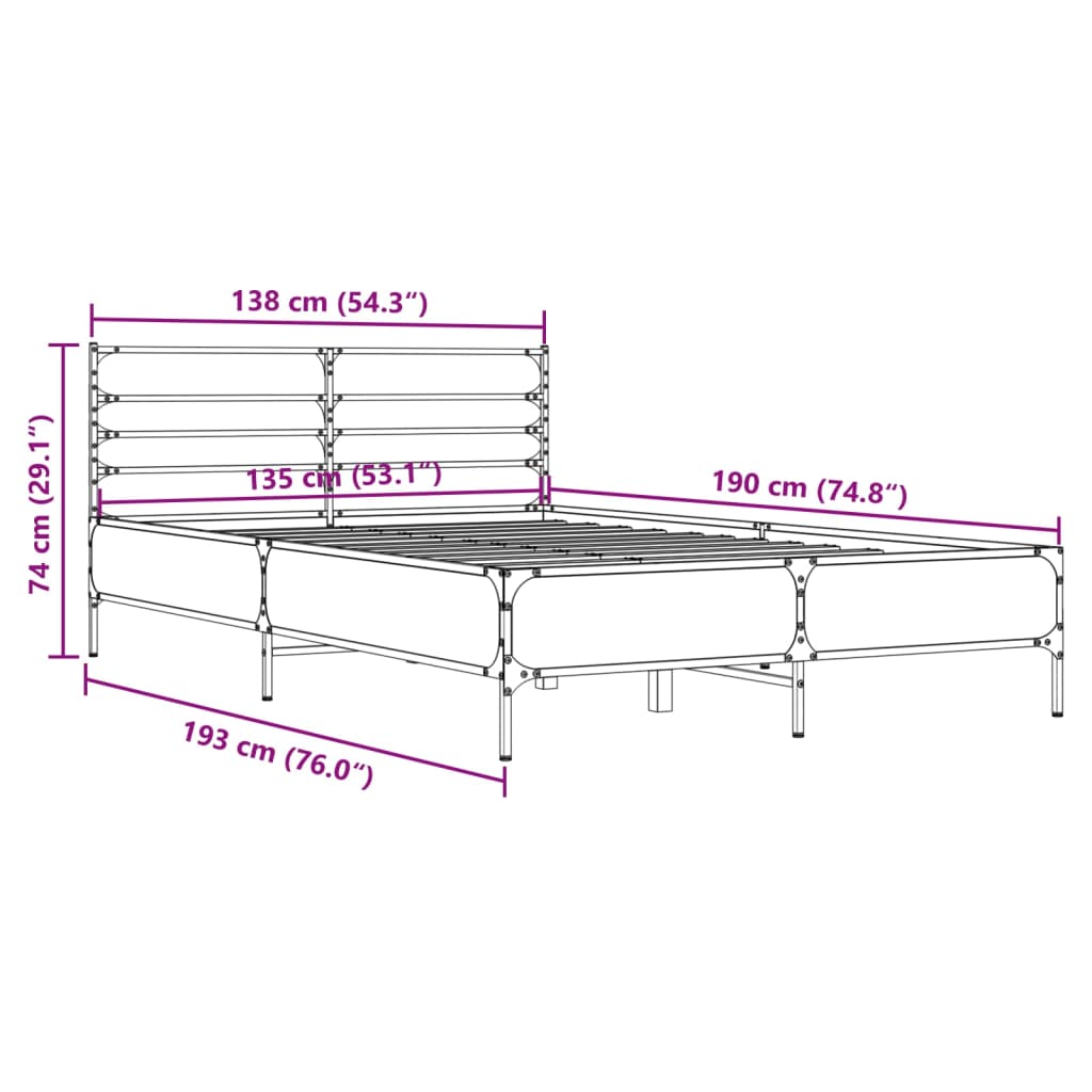 Cadre de lit sans matelas sonoma gris 135x190 cm