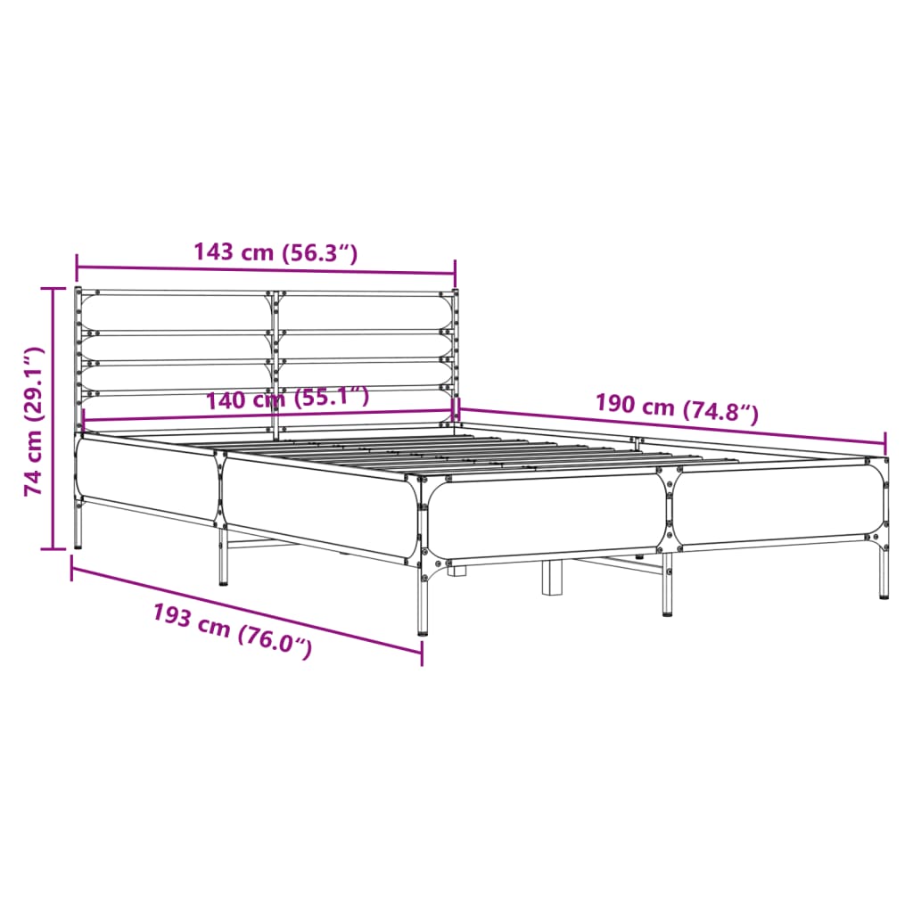 Bed frame without mattress sonoma gray 140x190 cm